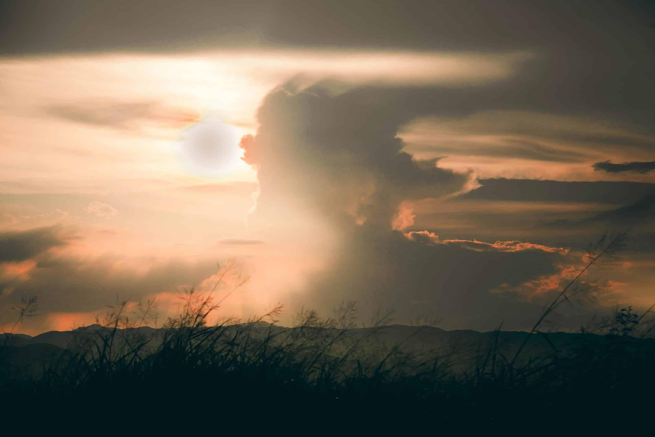 Aide de la naturopathie dans le deuil : ciel pâle avec lumière aveuglante et rosée